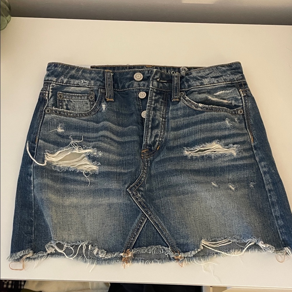 American Eagle Outfitters Ripped Blue Mini Skirt